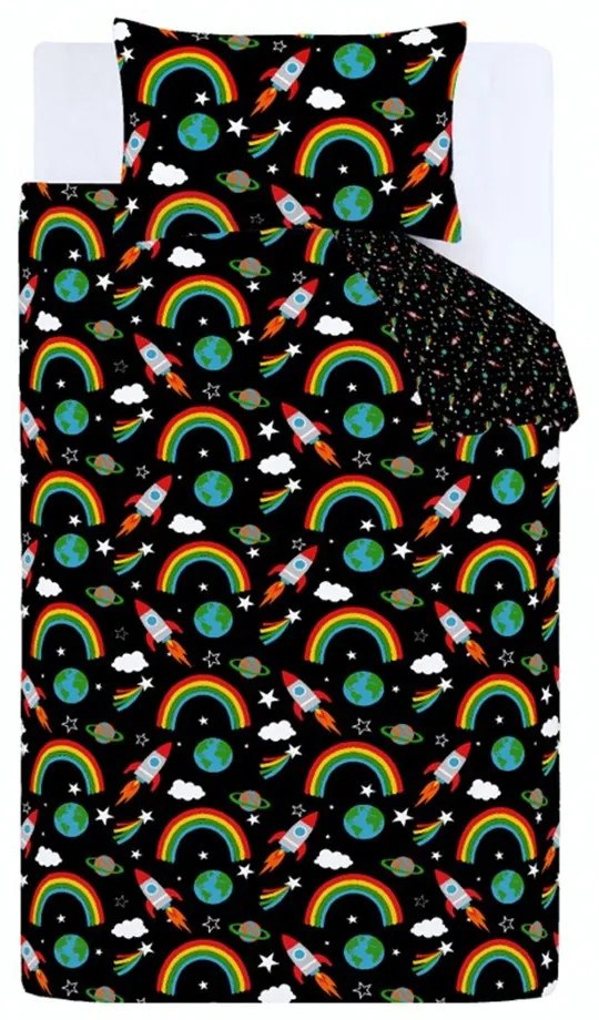 Czarna pościel dziecięca dwuosobowa 200x200 cm Rainbow Rockets – Catherine Lansfield