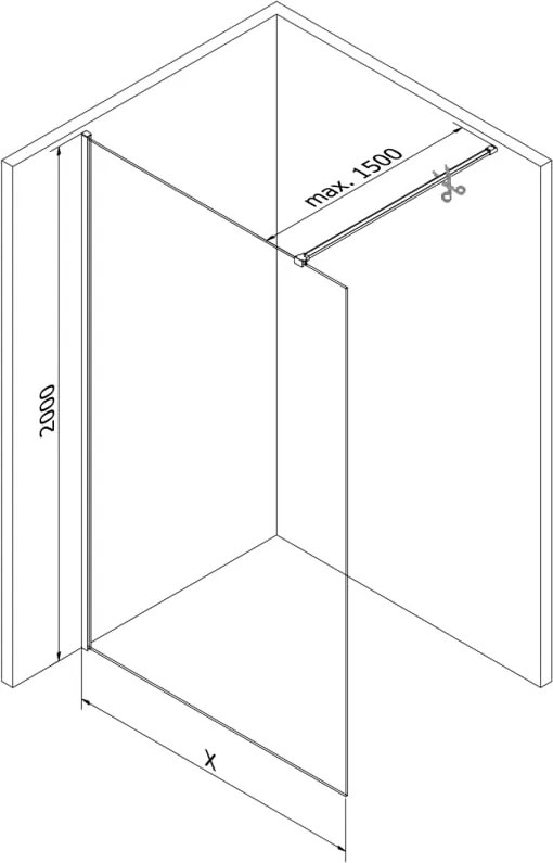 Mexen Kioto-X ścianka prysznicowa Walk-in 160 x 200 cm, transparent 10 mm, czarna - 800-160-101-70-00-X
