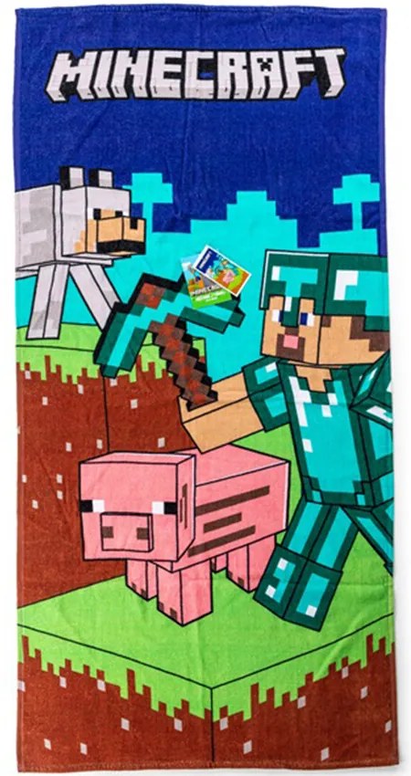 Carbotex Dziecięcy ręcznik kąpielowy MinecraftOdkryj swój świat, 70 x 140 cm