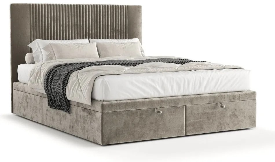 Beżowe tapicerowane łóżko dwuosobowe ze schowkiem 180x200 cm Mavel – Maison de Rêve