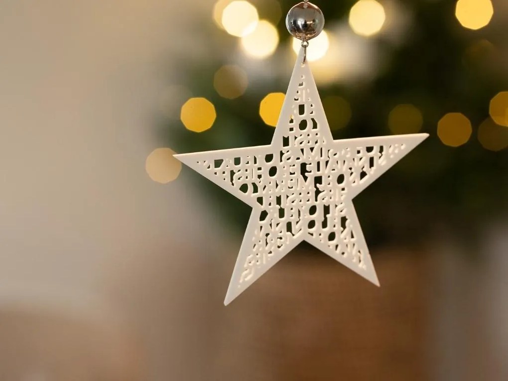 Biała porcelanowa gwiazda MERRY CHRISTMAS, duża