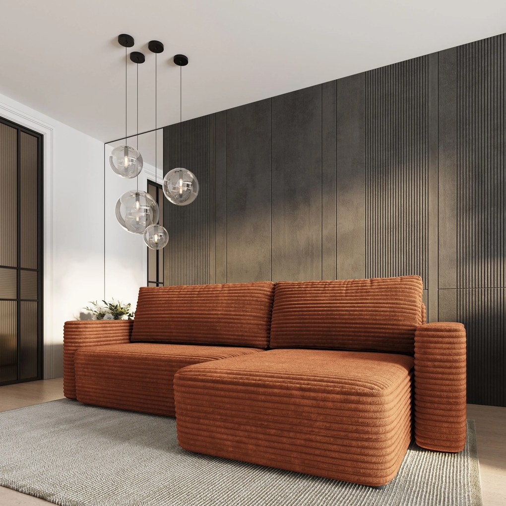 Masseno Narożnik TELIN z funkcją spania i pojemnikiem na pościel Narozniki L, Rozkładana sofa - Brązowy, TILIA 52