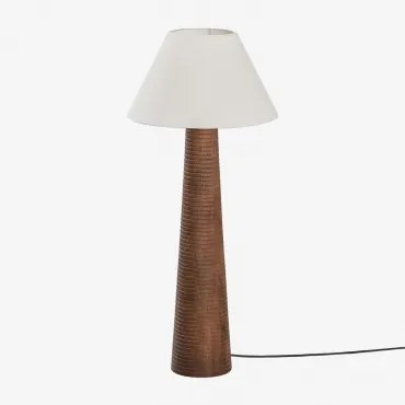 Lampa Podłogowa Z Drewna Mango Malva ↑70 Cm & Biały Ø40 Cm Menorca - Sklum