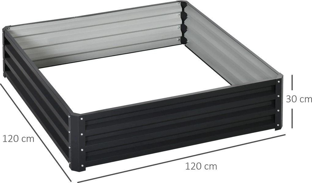 Outsunny Ogród Podwyższone Łóżko Ogrodowe z Stalową Obudową Szare 120x120x30cm Praktyczne i Estetyczne | Aosom PL