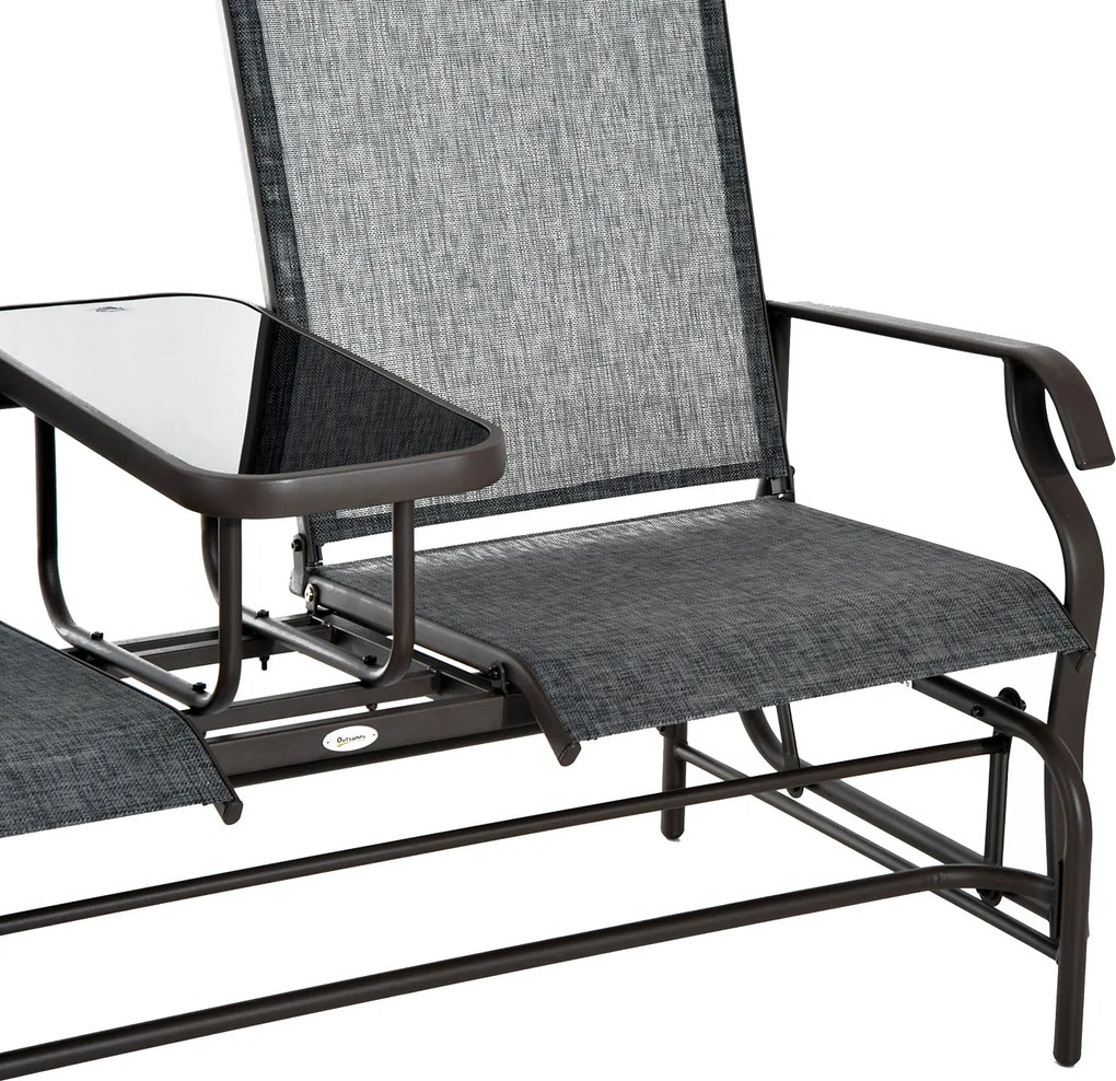 Metalowa ławka ogrodowa 2osobowa krzesło bujane z stołem huśtawka ogrodowa brązowa elegancja i komfort | Aosom PL