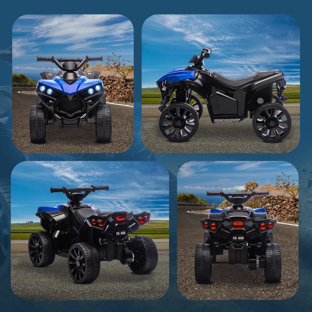 AIYAPLAY Elektryczny quad dla dzieci ATV z akumulatorem 6V do ładowania, LED-światłami i muzyką, wiek 3-8 lat, niebieski | Aosom PL