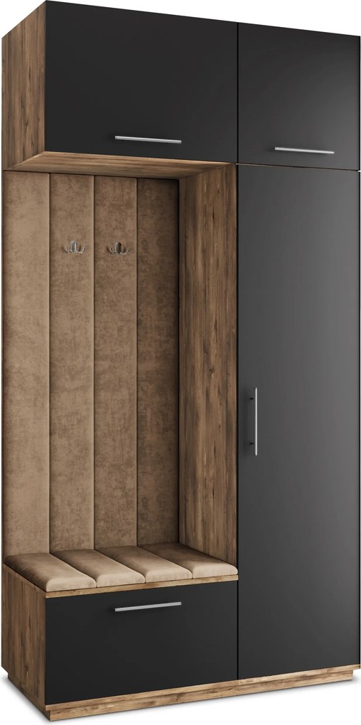 Masseno Garderoba REMA 120/240/60 cm Nowoczesna Szafa do Przedpokoju Dąb lefkas, MONOLITH 09 (Beżowy)