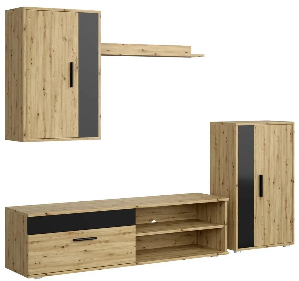 Nowoczesny zestaw mebli dąb artisan+czarny N6-E05