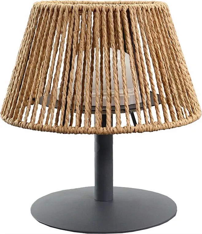 Bezprzewodowa lampa stołowa LED STANDY MINI RAFFY 22 cm, naturalny abażur z rafii, regulowana intensywność, czas pracy 8h, IP44