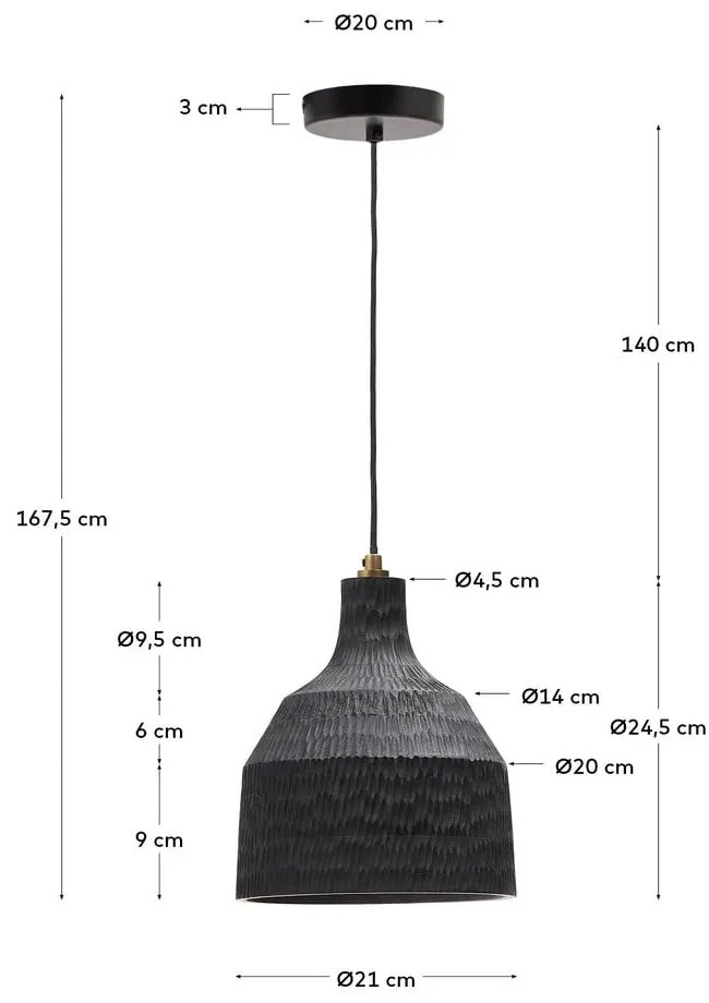 Czarna lampa wisząca z drewnianym kloszem ø 21 cm Amire – Kave Home