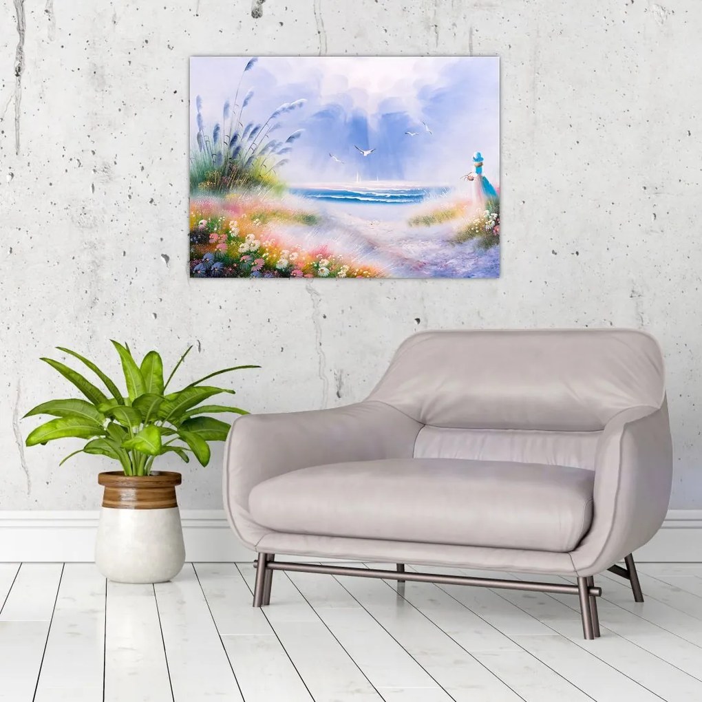 Obraz na szkle - Romantyczna plaża, obraz olejny (70x50 cm)