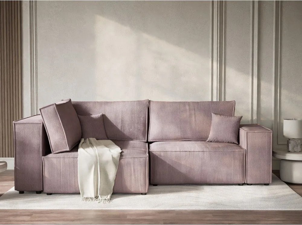 Fioletowy sztruksowy rozkładany narożnik ze schowkiem (lewostronny/w kształcie litery L) Tonga – Maison de Rêve