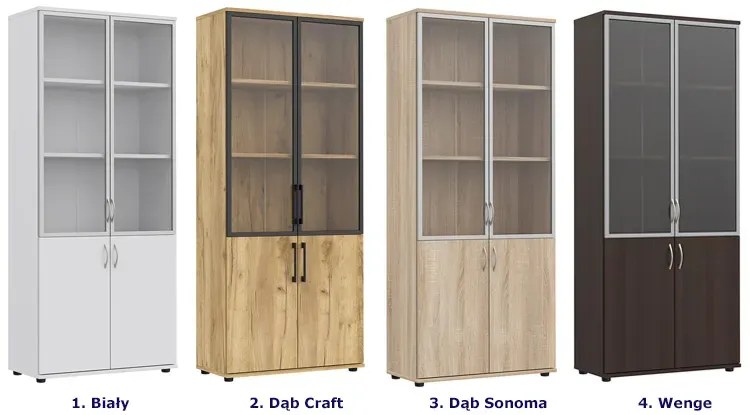 Zamykany regał biurowy z witryną dąb craft - Dergo