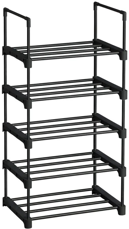 Czarny ażurowy regał na buty z 5 półkami G4-P01