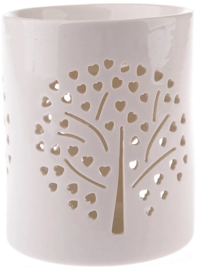 Porcelanowa lampa zapachowa Heart tree biała, 11 x13 cm