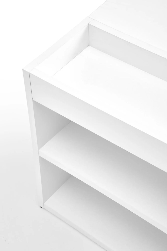 Prostokątna ława z dodatkowymi półkami biała 100/55/42 MURCIA