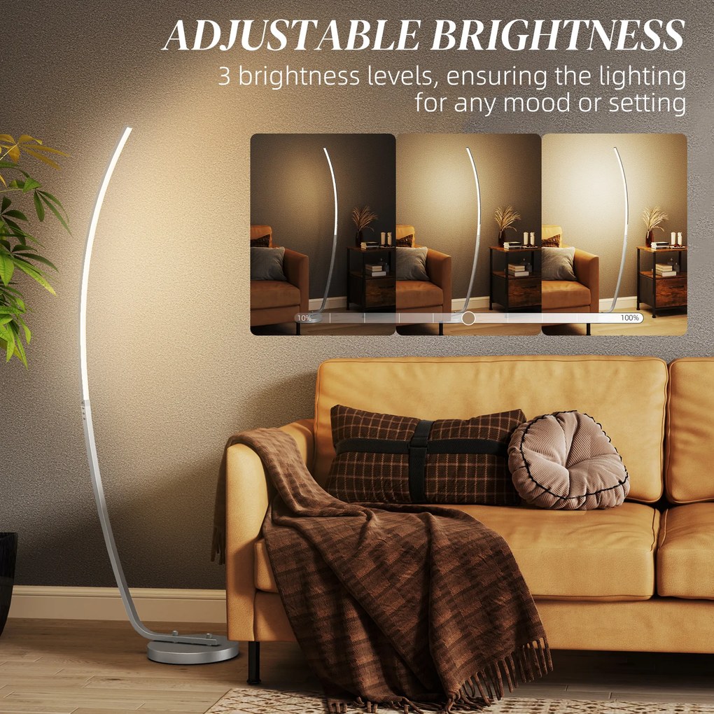HOMCOM Lampa stojąca LED do przedpokoju z regulowaną jasnością, Nowoczesna lampa na podłogę z przełącznikiem nożnym do sypialni, salonu, Srebrna
