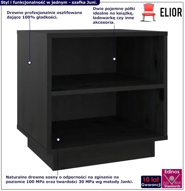 Czarny drewniany stolik nocny skandynawski R0-H84