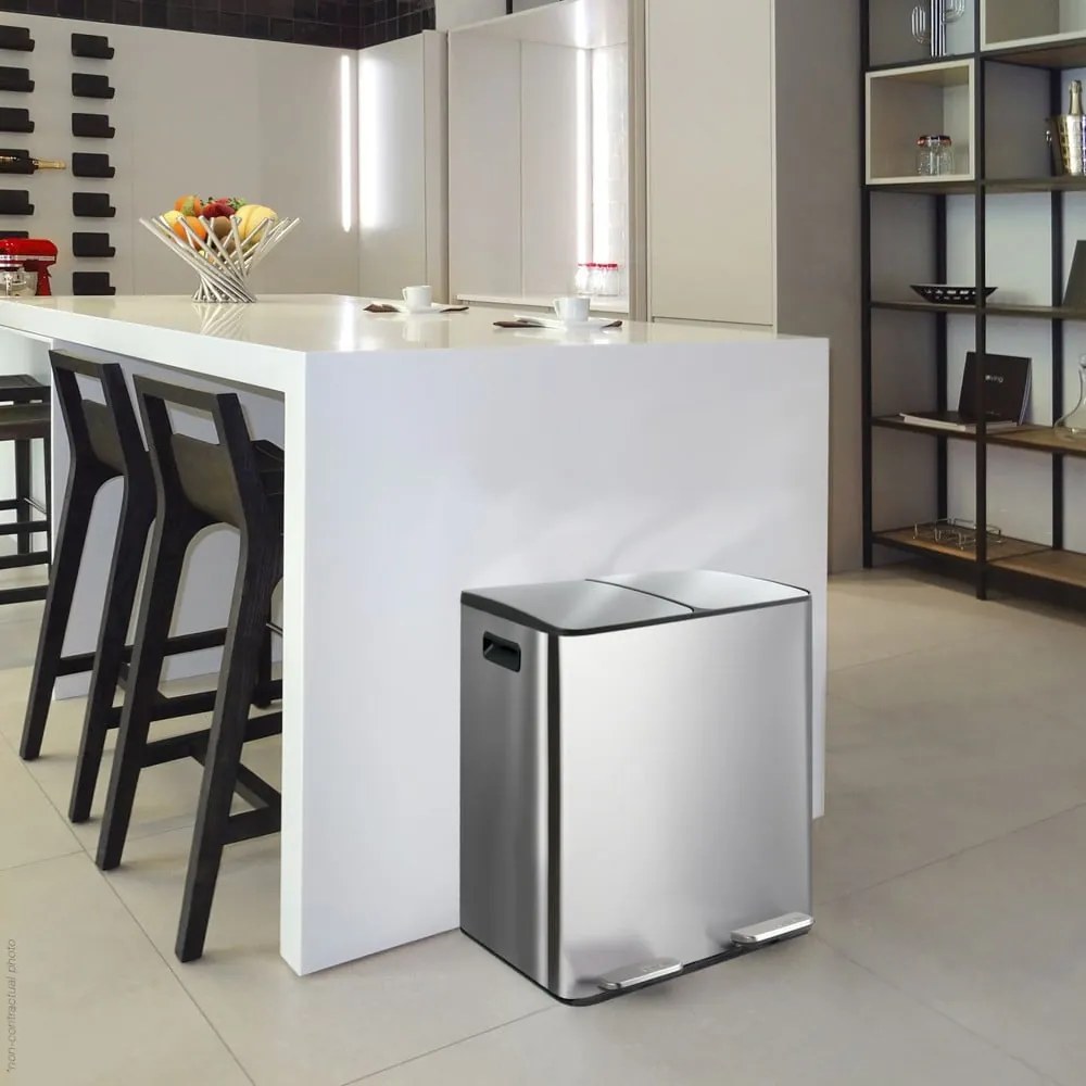 Stalowy kosz na śmieci 2x20 l do segregacji odpadów/z pedałem w kolorze matowego srebra Aliya – Spirella