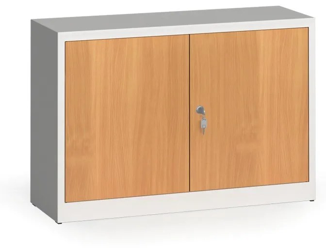 Szafy spawane z laminowanymi drzwiami, 800 x 1200 x 400 mm, RAL 7035/buk