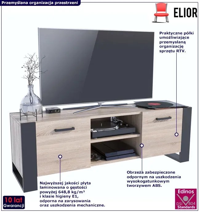 Industrialna szafka pod telewizor dąb sonoma 150 cm - Sonea