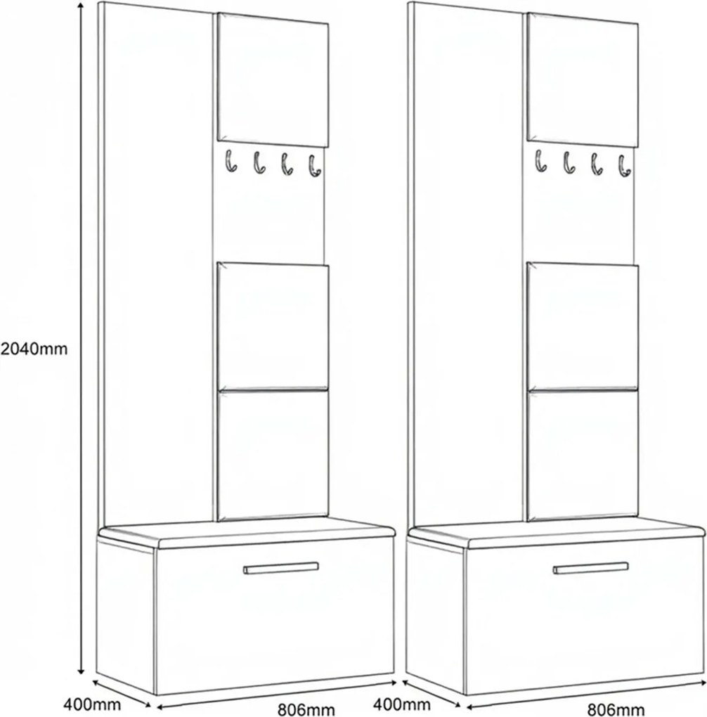 Masseno Garderoba MODULO 161,2/204/40 cm do Przedpokoju Nowoczesna Dąb Artisan