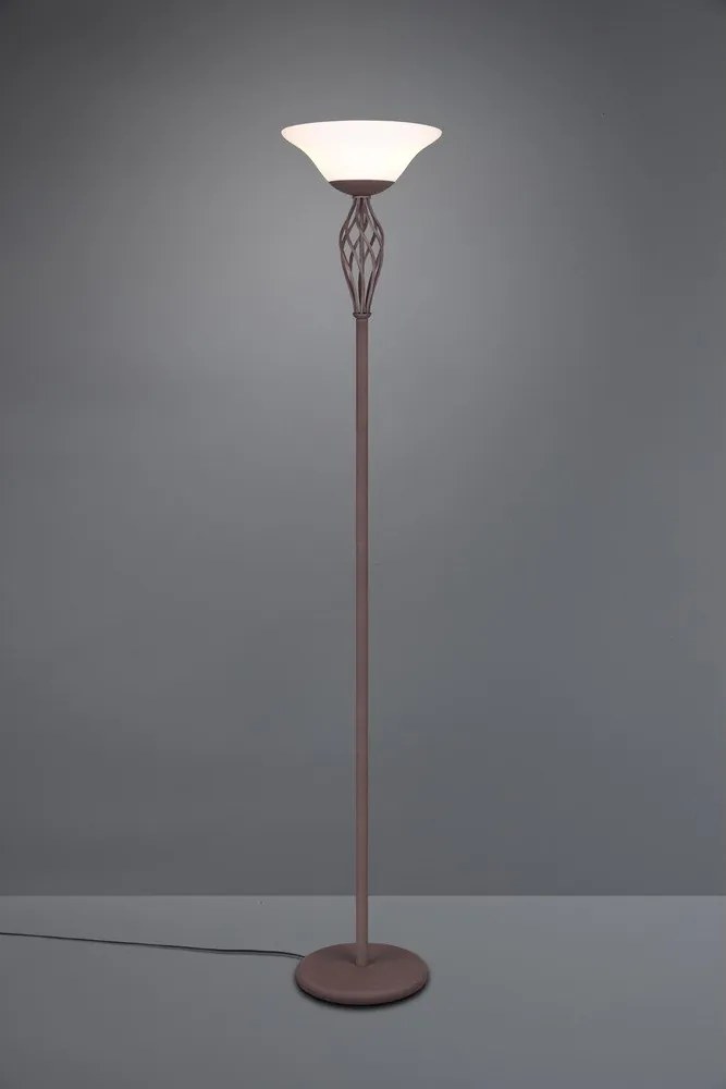 Ciemnobrązowa lampa stojąca ze szklanym kloszem (wysokość 180 cm) Rustica – Trio