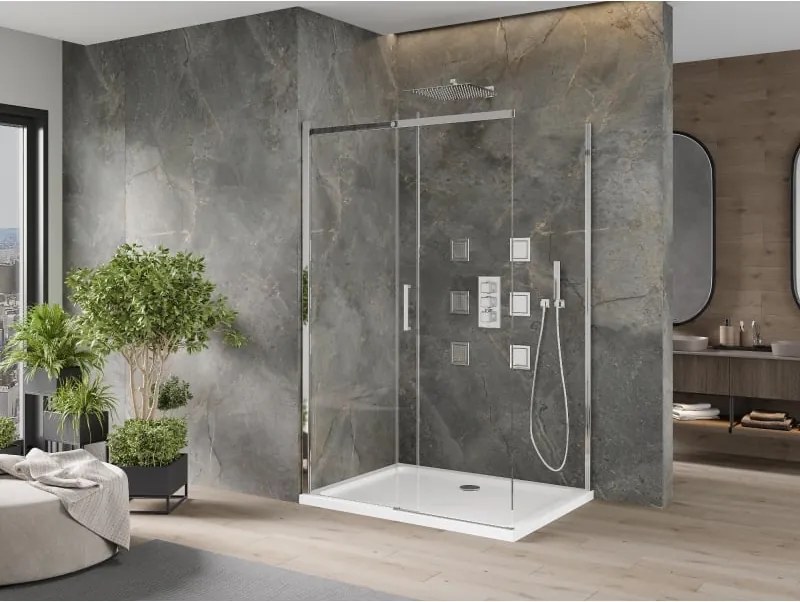 Mexen Omega kabina prysznicowa rozsuwana 100 x 80 cm, transparent, chrom + brodzik Flat - 825-100-080-01-00-4010