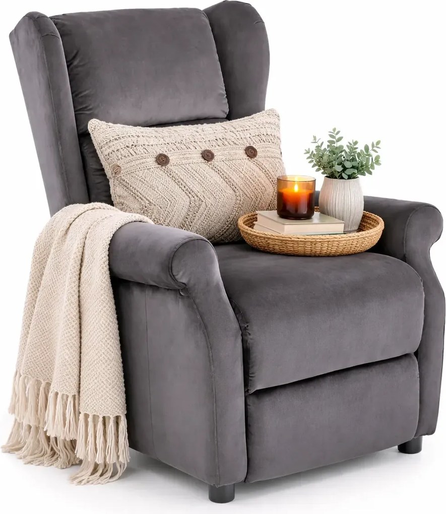 Popielaty rozkładany fotel uszak P0-F18