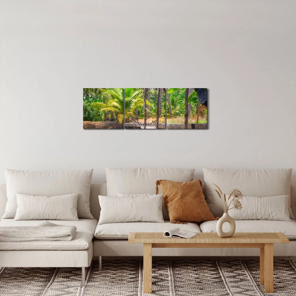 Obraz - Drewniana łódź na kanale, Tajlandia (z zegarem) (90x30 cm)