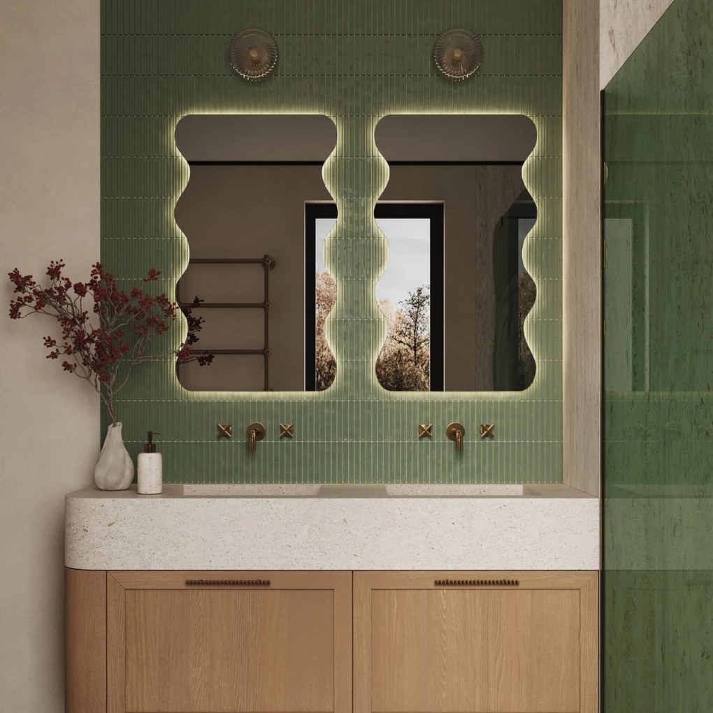 Lustro dekoracyjne oszlifowane z podświetleniem WAVE Duo LED| Różne rozmiary | Różne kolory : Kolor tafli szkła - Grafit, Rozmiar - 40 x 80 cm