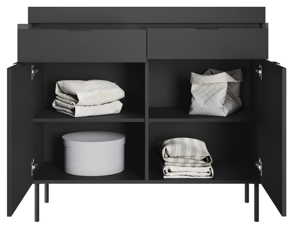 Komoda dwudrzwiowa Sentia 105 cm z dwoma szufladami - czarny / czarny