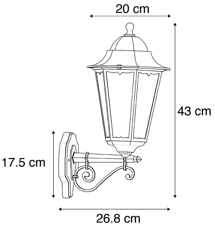 Klasyczna lampa ścienna zewnętrzna czarna IP44 - Havana Up