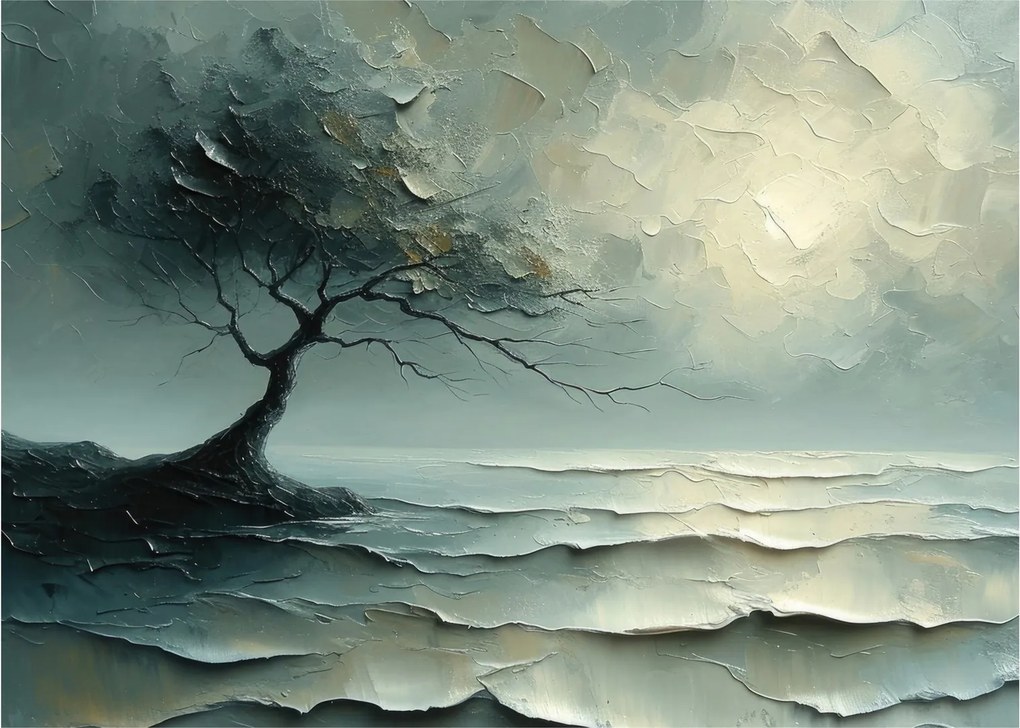 Obraz - Obraz olejny przedstawiający drzewo z oceanem (70x50 cm)