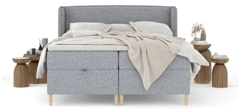 Szare łóżko boxspring ze schowkiem 160x200 cm Monpelli – Maison de Rêve