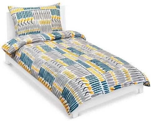 Bellatex Pościel z kory Kreski niebieski, żółty, 140 x 200 cm, 70 x 90 cm