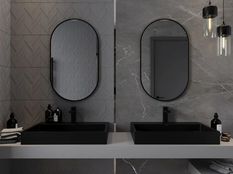 Mexen Loft lustro łazienkowe owalne 85 x 50 cm, rama czarna - 9851-085-050-000-70