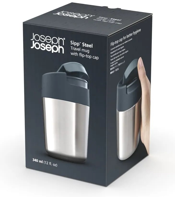 Kubek podróżny w granatowo-srebrnym kolorze 340 ml Sipp – Joseph Joseph