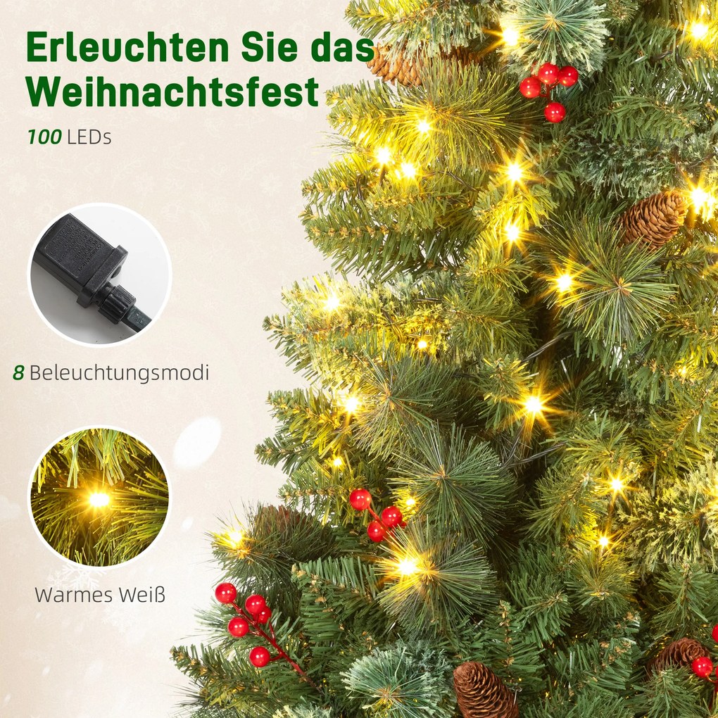 HOMCOM Sztuczna choinka 120 cm z 100 LED, 8 trybów, 214 gałązek | Aosom PL