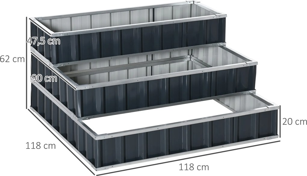 Outsunny podwyższona grządka ze stali, 118 cm x 118 cm x 62 cm