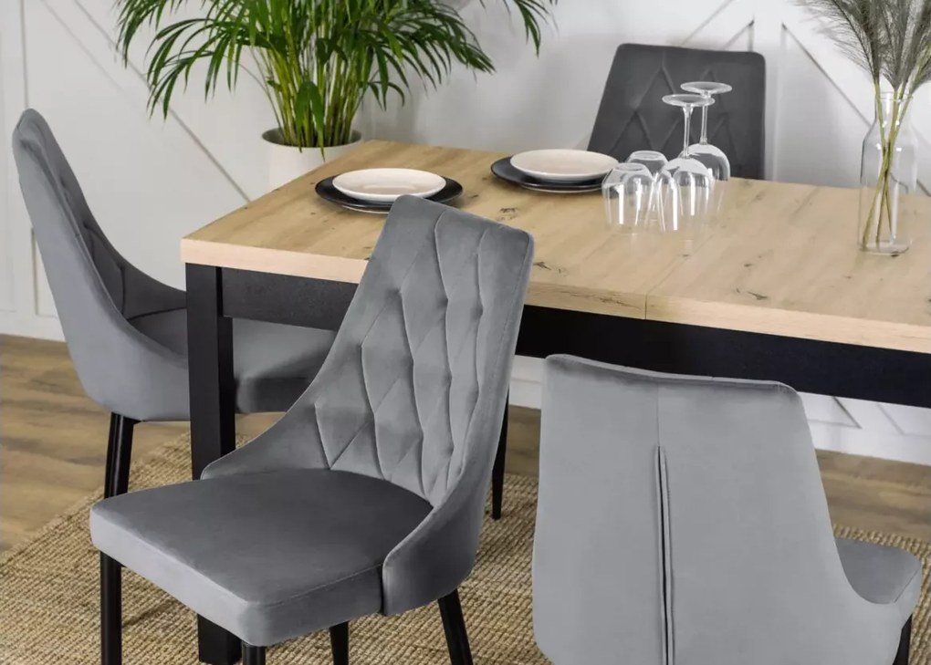 Elegancki rozkładany stół Dritto 160-230x80 do jadalni z płyty laminowanej w kolorze dąb artisan / czarny