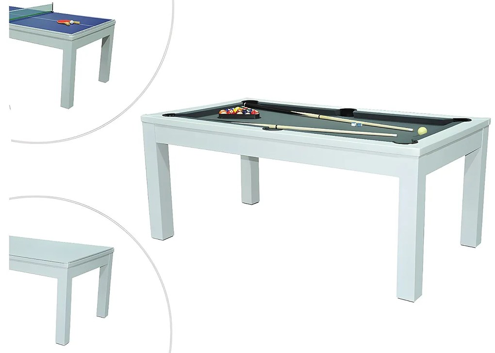 Biały rozkładany stół - Bilard i Ping-pong - Dł.182 x Szer.102 x Wys.80 cm - HENK