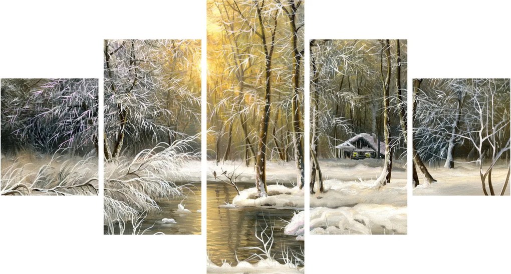 Obraz - Domek w lesie, obraz olejny (125x70 cm)