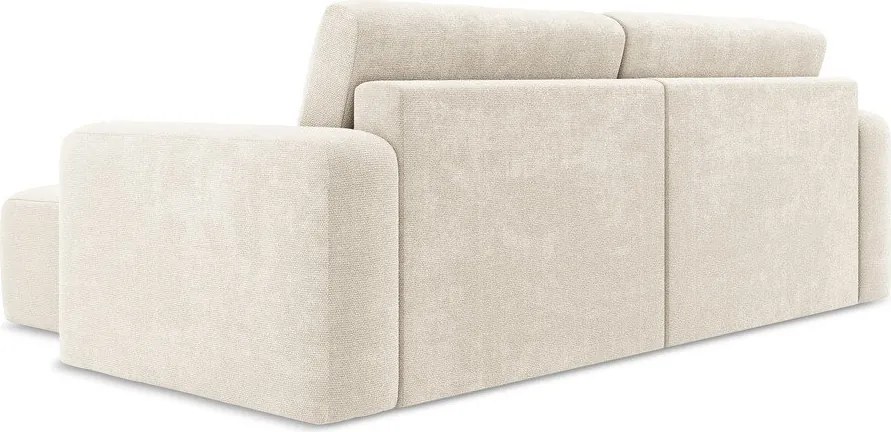 Kremowy rozkładany/ze schowkiem narożnik z tkaniny szenilowej (prawostronny/z szezlongiem) Kona – Makamii