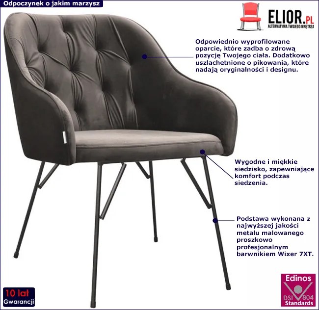 Szary pikowany fotel nowoczesny N4-B02