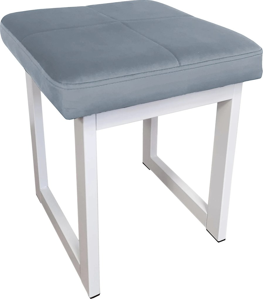 Taboret SOLID tkanina Welur stelaż metalowy STOŁEK LOFT : Kolor Stelaża - Biały, Kolor tkaniny - VELVET - BL06, Typ tkaniny - Velvet, Wysokość - 45 cm