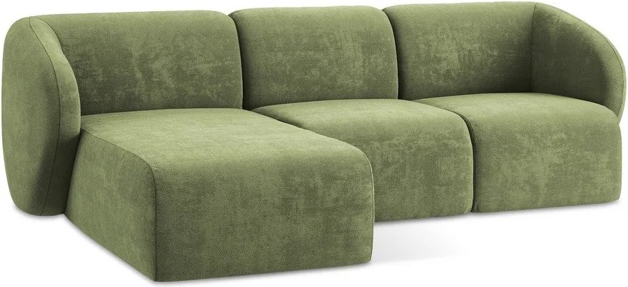 Zielony narożnik z tkaniny szenilowej (lewostronny/z szezlongiem) Lani – Makamii