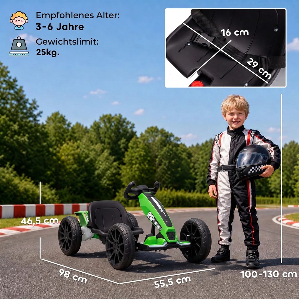 AIYAPLAY Elektryczny gokart dla dzieci 12V z 2 silnikami, 4-stopniowo regulowanym siedziskiem, systemem Soft-Start, koła EVA, reflektory LED | Aosom PL