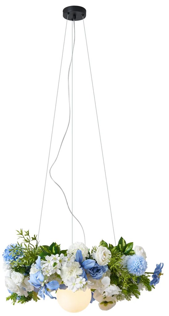 Bohemska lampa sufitowa czarna z kolorowymi kwiatami niebiesko-białymi - Flower PowerBoho Oswietlenie wewnetrzne