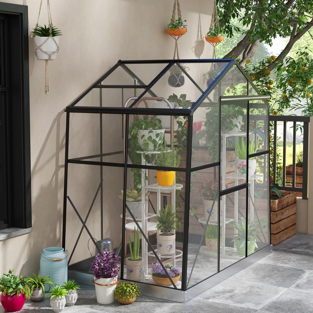 Outsunny Szklarnia z Aluminium Czarna 131x192x203cm | Aosom PL